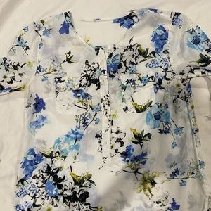 Blue floral long sleeved blouse